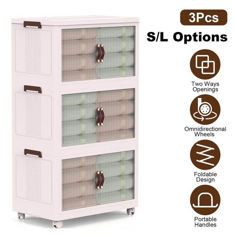 3-Pieces: Foldable Storage Bins with Lid Front Magnetic Door Collapsible Stackable Closet Organizer