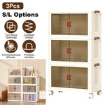 3-Pieces: Foldable Storage Bins with Lid Front Magnetic Door Collapsible Stackable Closet Organizer