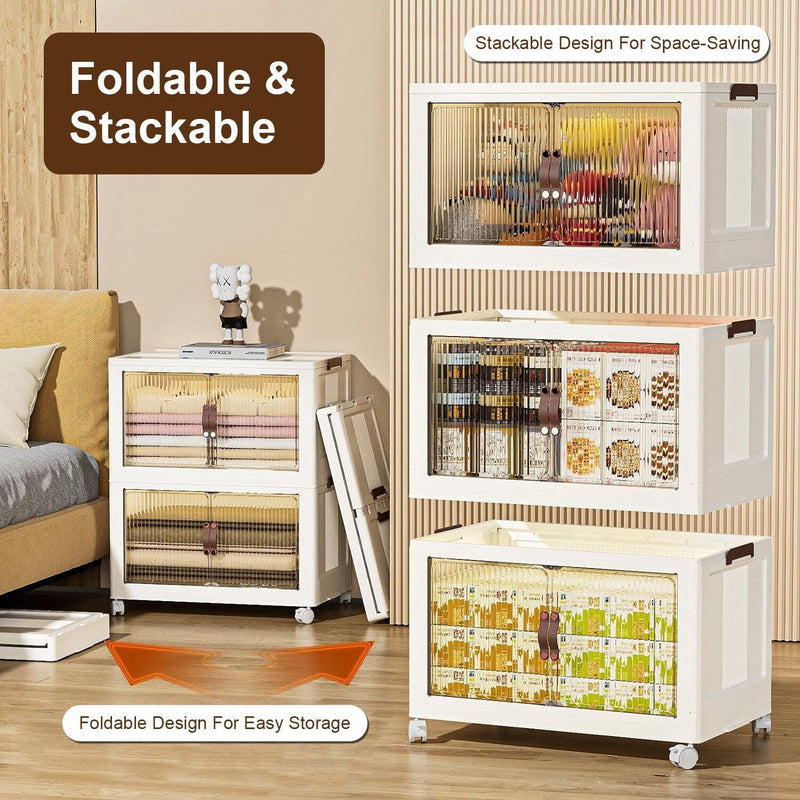 3-Pieces: Foldable Storage Bins with Lid Front Magnetic Door Collapsible Stackable Closet Organizer