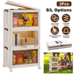 3-Pieces: Foldable Storage Bins with Lid Front Magnetic Door Collapsible Stackable Closet Organizer