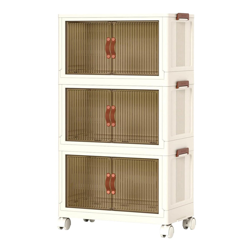 3-Pieces: Foldable Storage Bins with Lid Front Magnetic Door Collapsible Stackable Closet Organizer