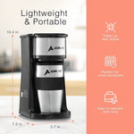 AdirChef Mini Travel Single Serve Coffee Maker & 15 oz. Travel Mug Coffee Tumbler & Reusable Filter