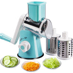 FAVIA Rotary Cheese Grater with Handle - Food Shredder with 3 Stainless Steel Drum Blades