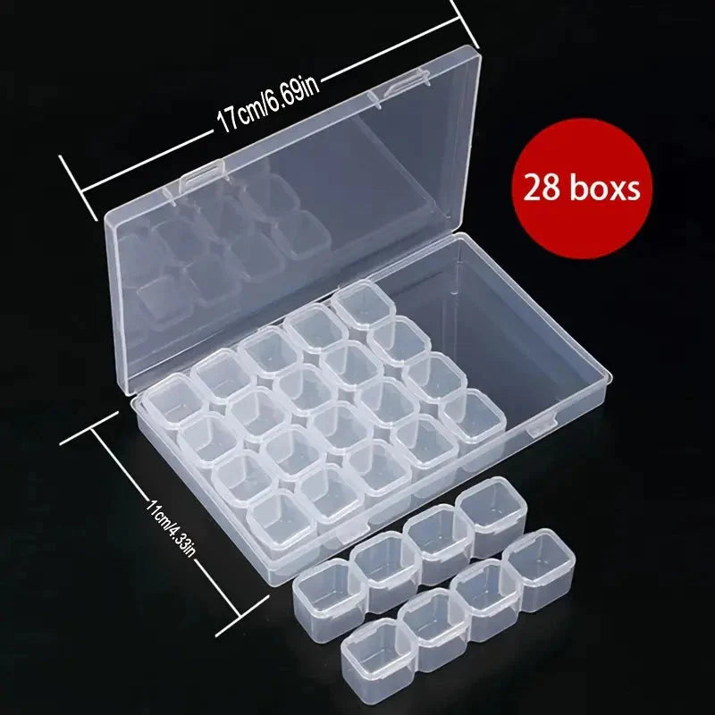 Small 28 Grids Diamond Box Clear Plastic Jewelry Craft Storage Container