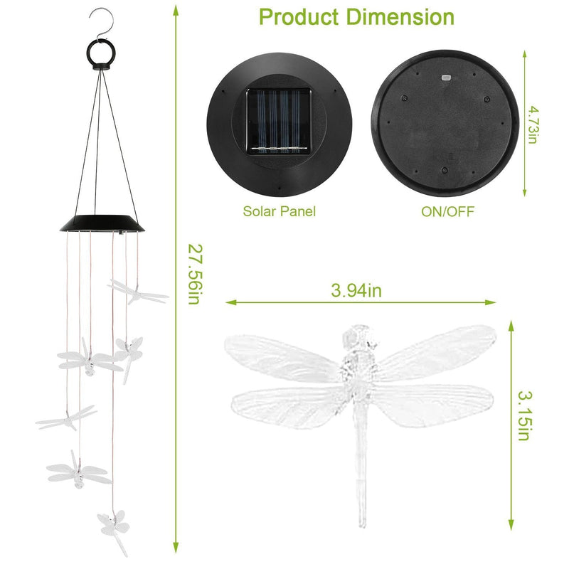 Solar Powered Dragonfly Lights Wind Chimes