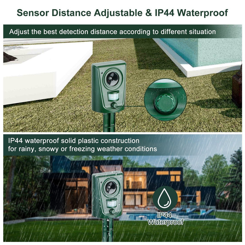 Ultrasonic Animal Repeller IP4 Waterproof Motion Sensor Repellent with Flashing Led Light